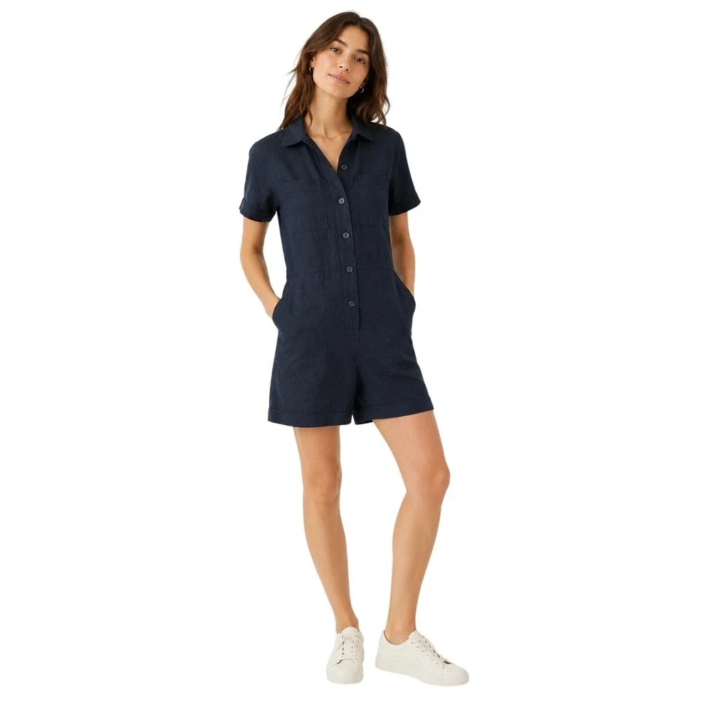 EVERLANE Linen Blend Utility‎ Romper Navy Minimalist Fishermancore preppy 2